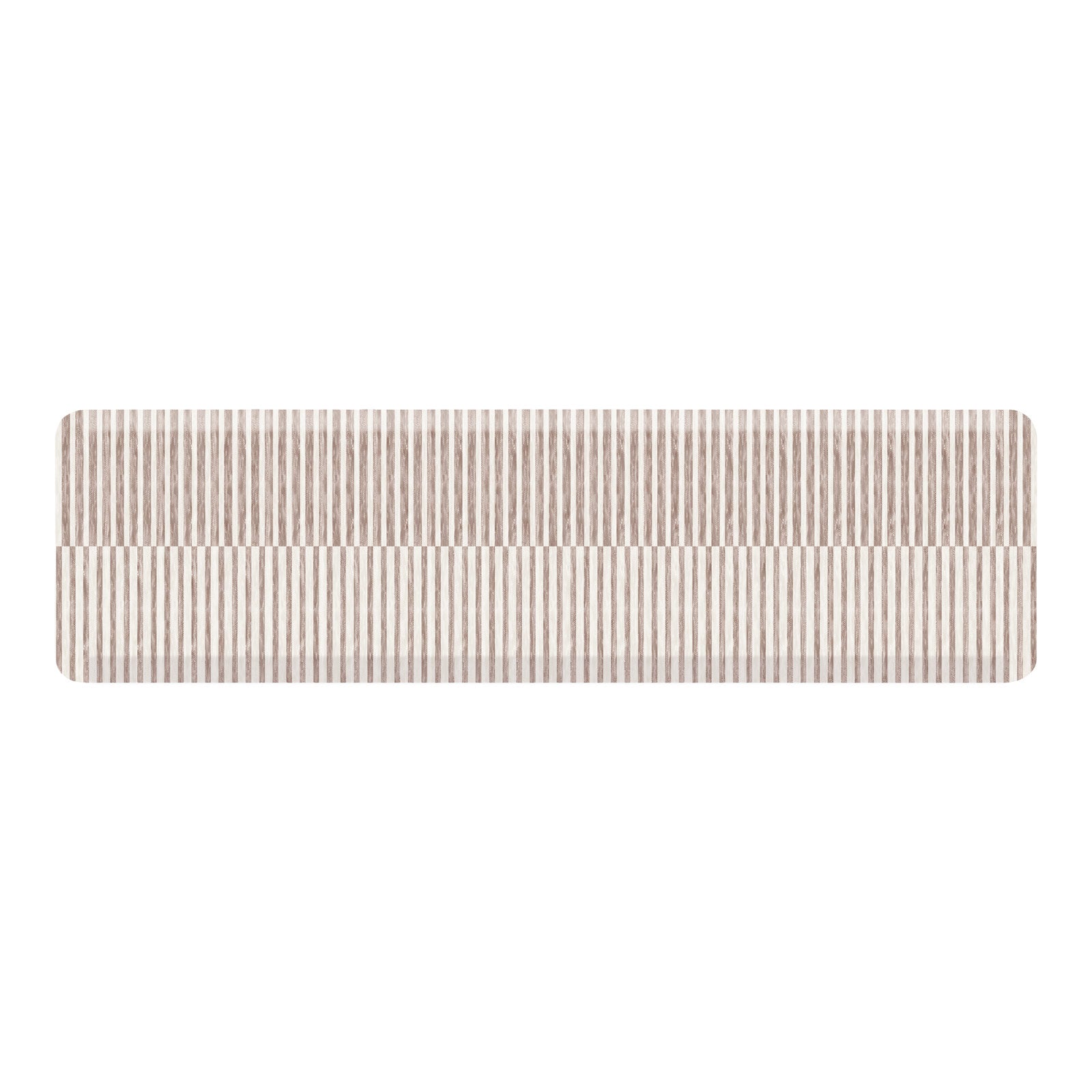Reese chai beige and white inverted stripe standing mat shown in size 22x72