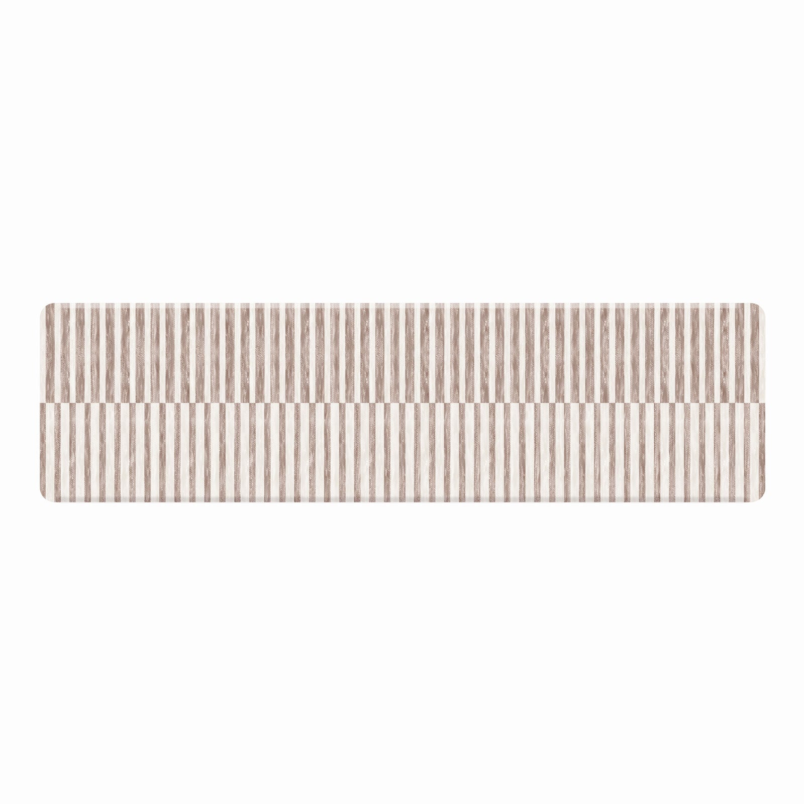 Reese chai beige and white inverted stripe standing mat shown in size 30x108