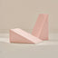 Peony Wedge Set: a low pink gingham wedge and a tall pink gingham wedge on a beige background.