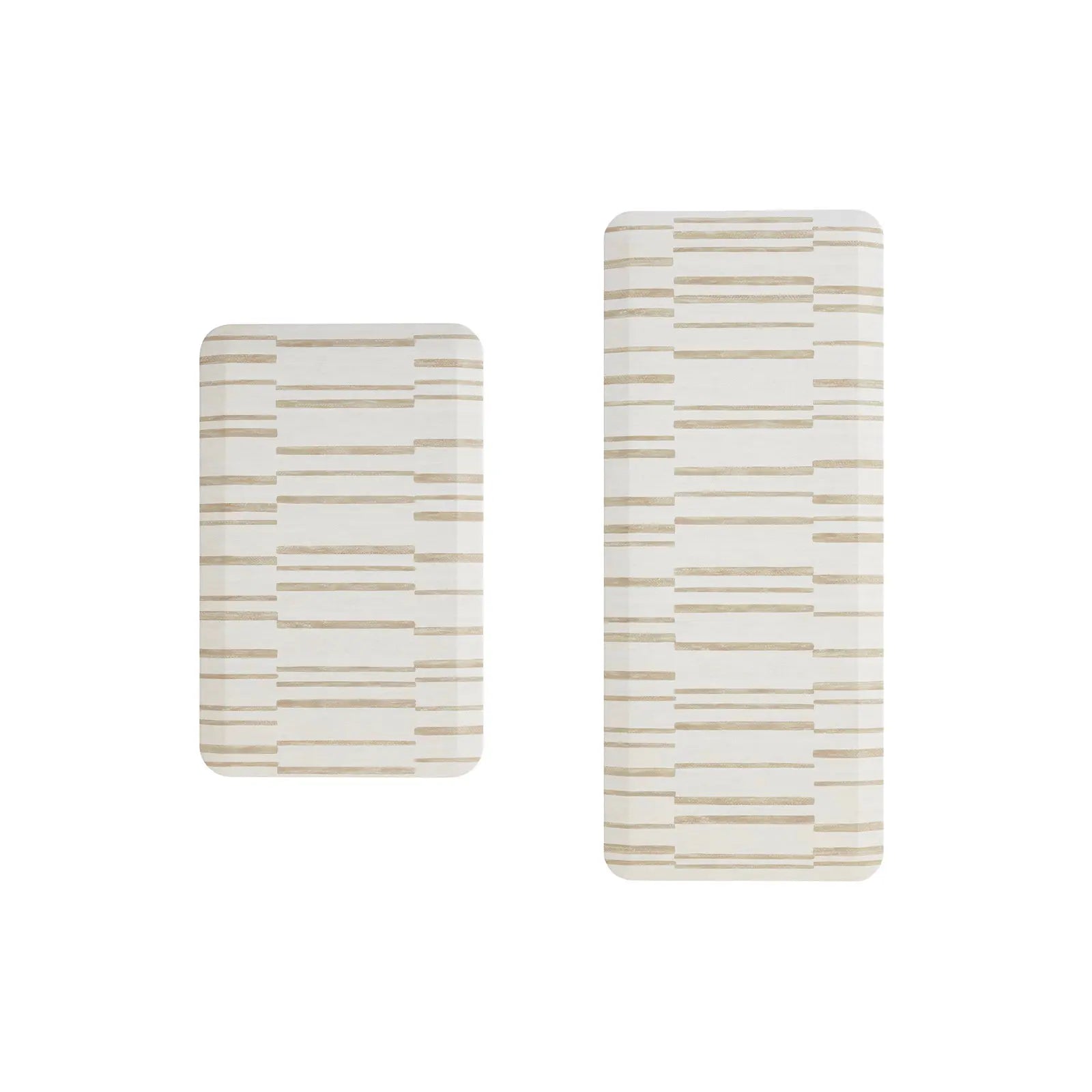 Beige inverted stripe kitchen mat shown in size 22x36 and 22x54