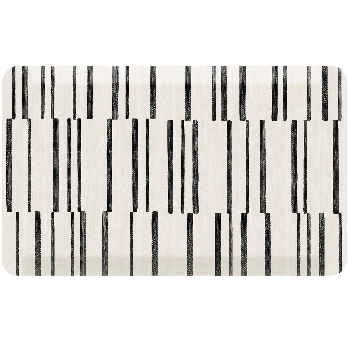 Overhead shot of black and white minimal stripe anti-fatigue in size 22x36