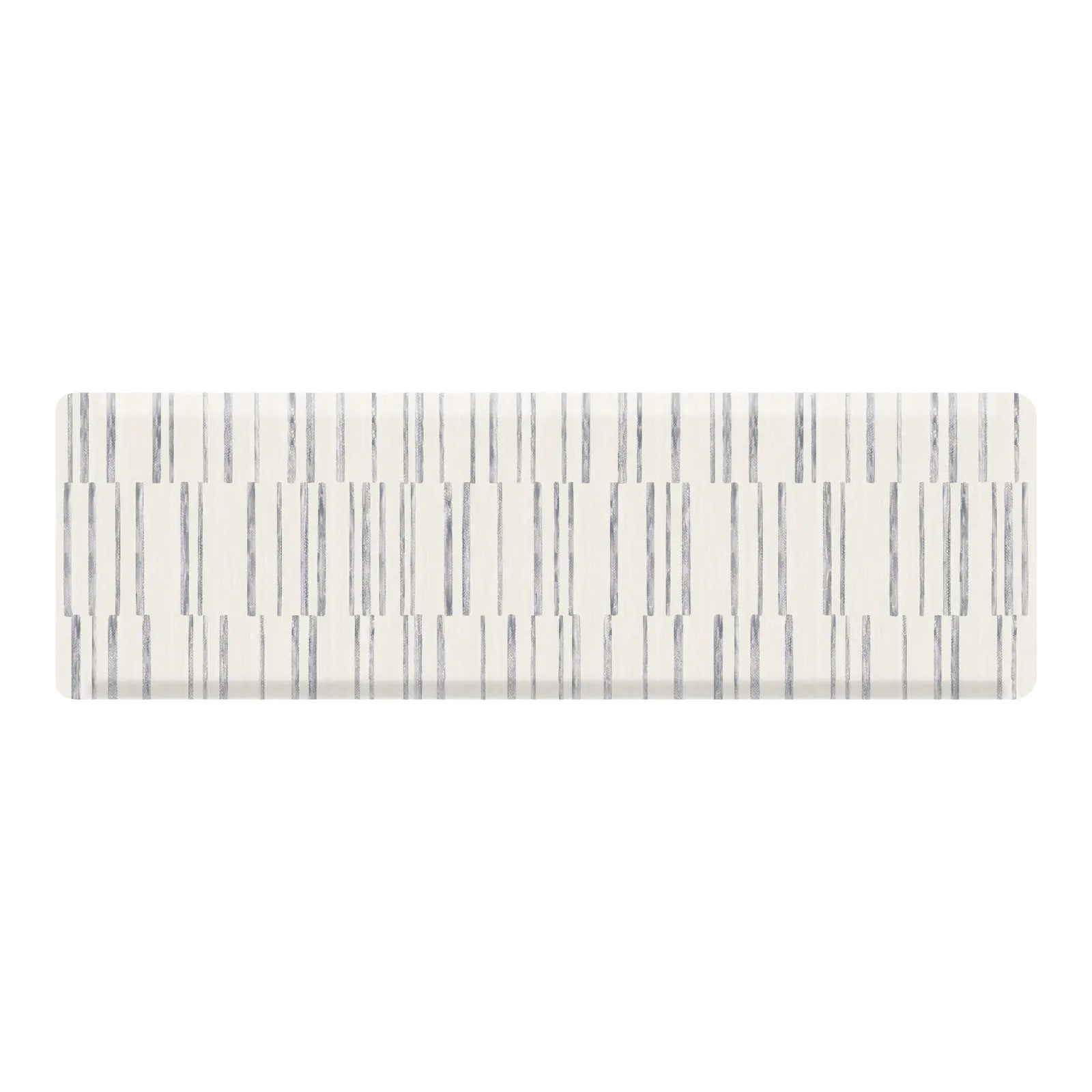 Gray and white inverted stripe kitchen mat shown in size 22x72