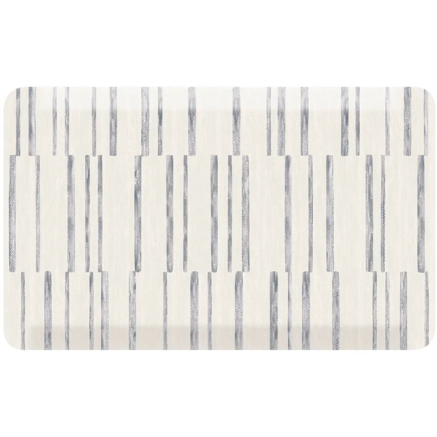 Gray and white inverted stripe kitchen mat shown in size 22x36