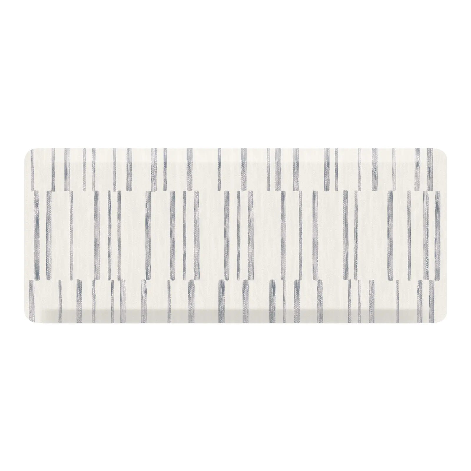 Gray and white inverted stripe kitchen mat shown in size 22x54