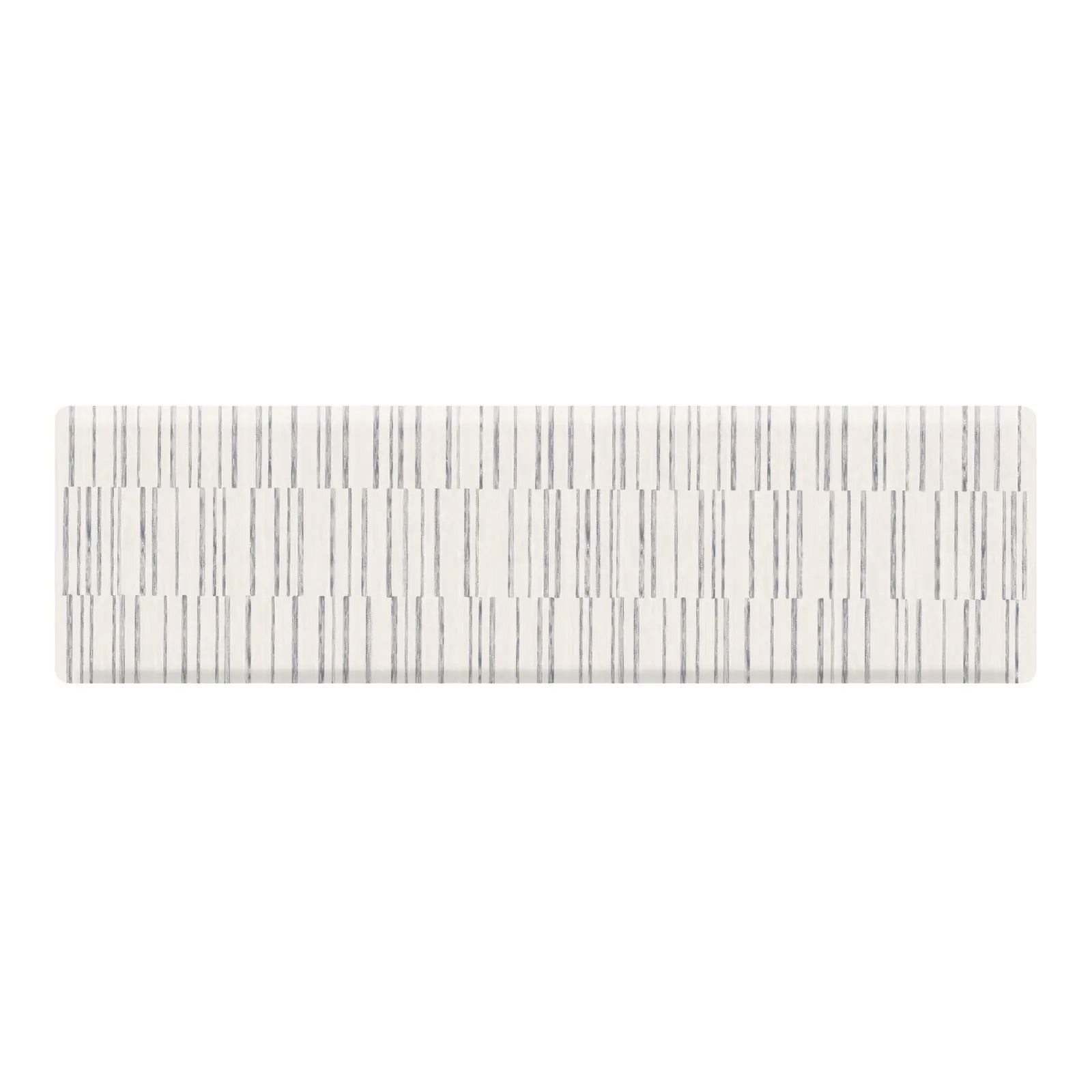 Gray and white inverted stripe kitchen mat shown in size 30x108