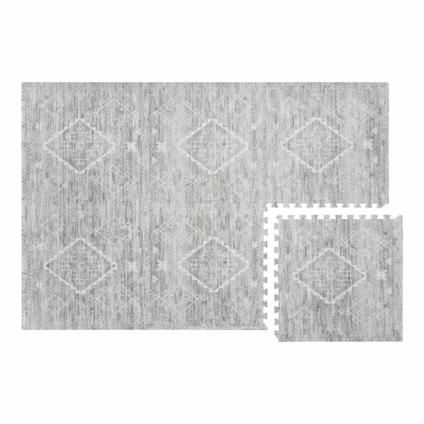Ula willow neutral green boho print play mat in size 4x6 with 1 tile exposed