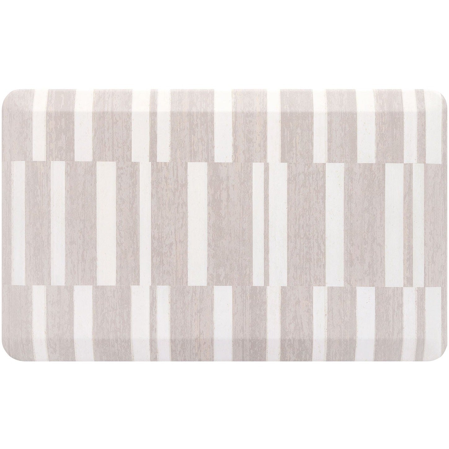 Overhead image of sutton stripe palomino beige and white inverted stripe standing mat shown in size 22x36