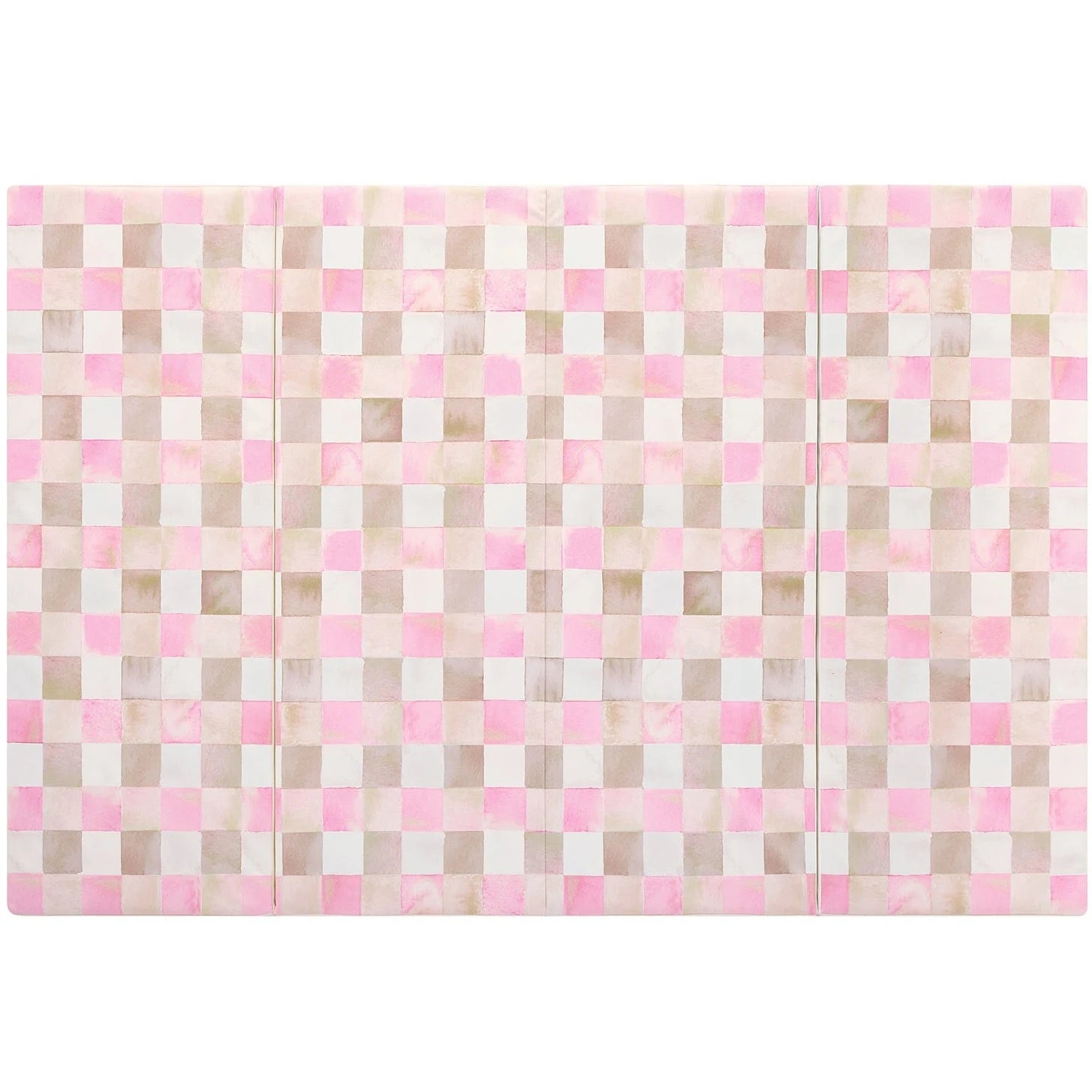 Neapolitan pink and brown gingham print tumbling mat shown in size 4x6