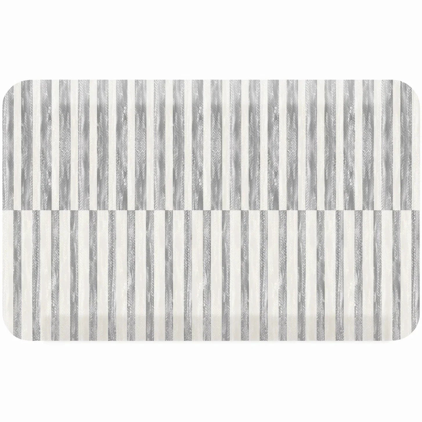Reese pewter gray and white inverted stripe standing mat shown in size 22x36