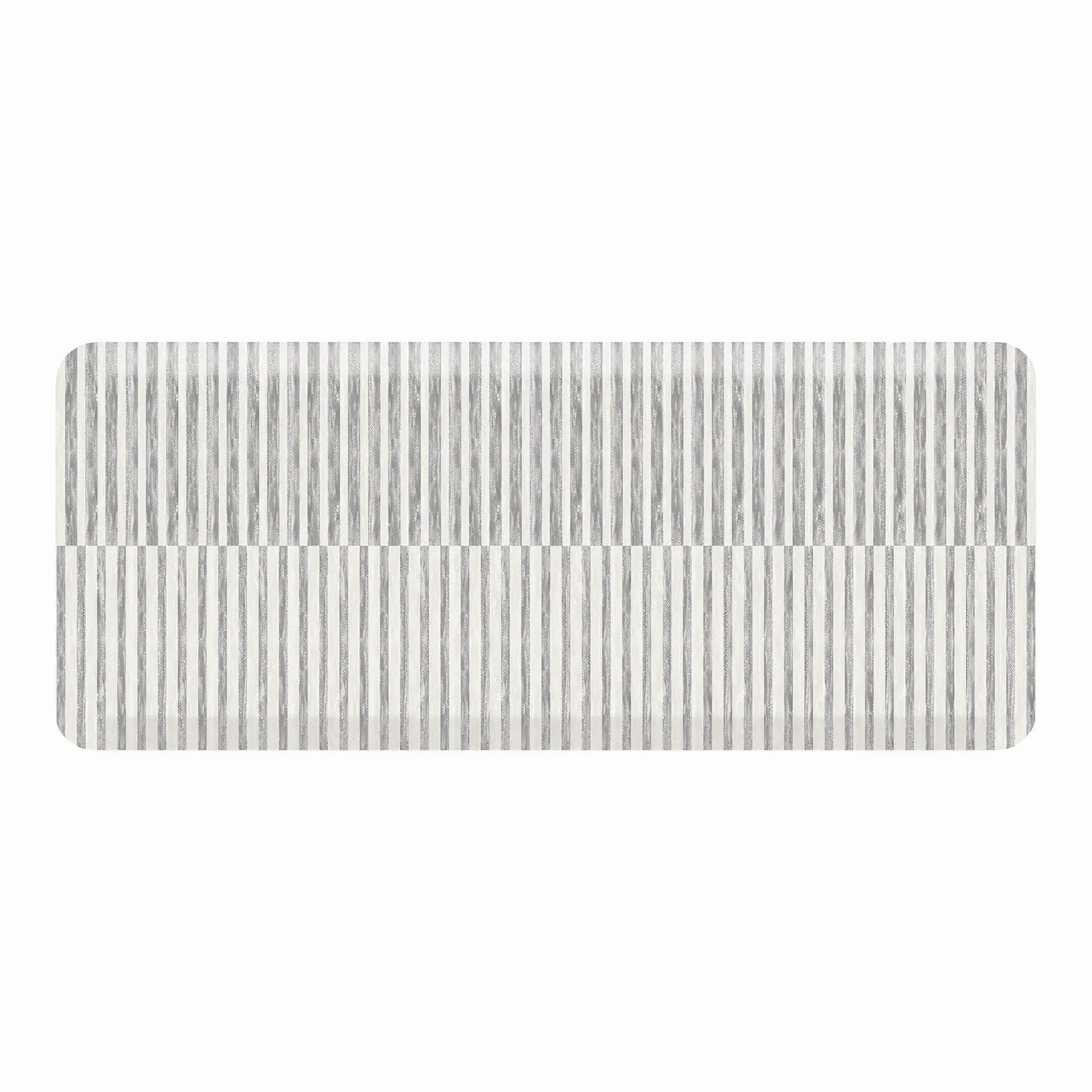 Reese pewter gray and white inverted stripe standing mat shown in size 22x54