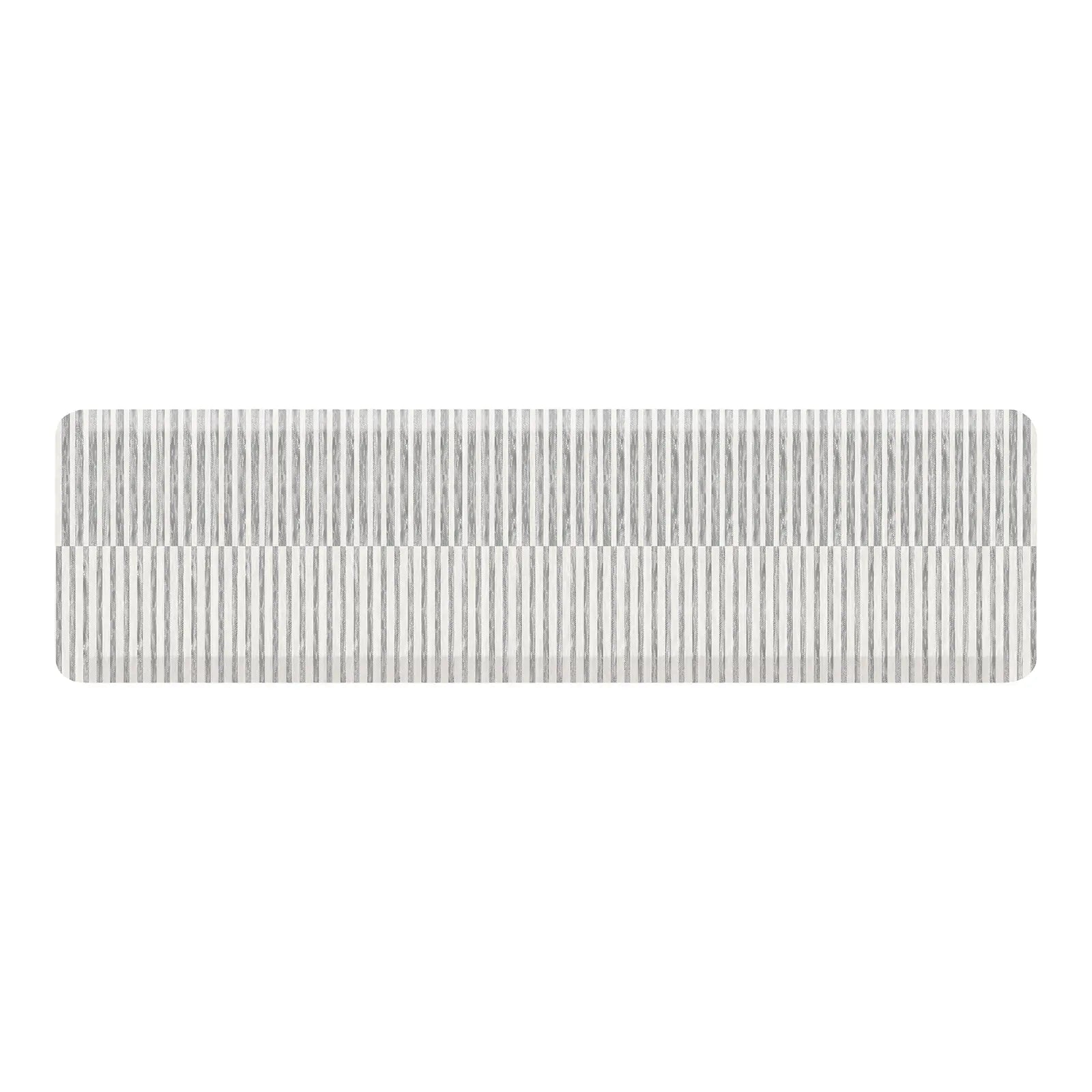 Reese pewter gray and white inverted stripe standing mat shown in size 22x72