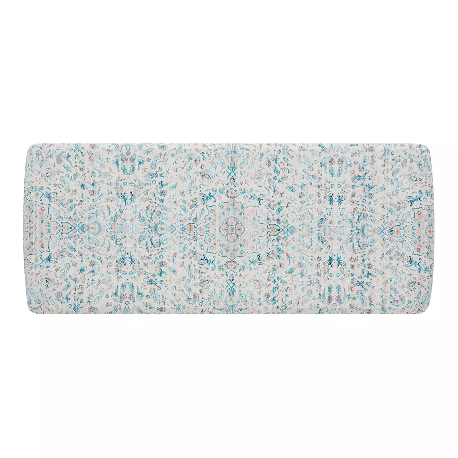 Emile Pale Aqua Muted Blue Pink Floral Boho Standing Mat shown in size 30x72