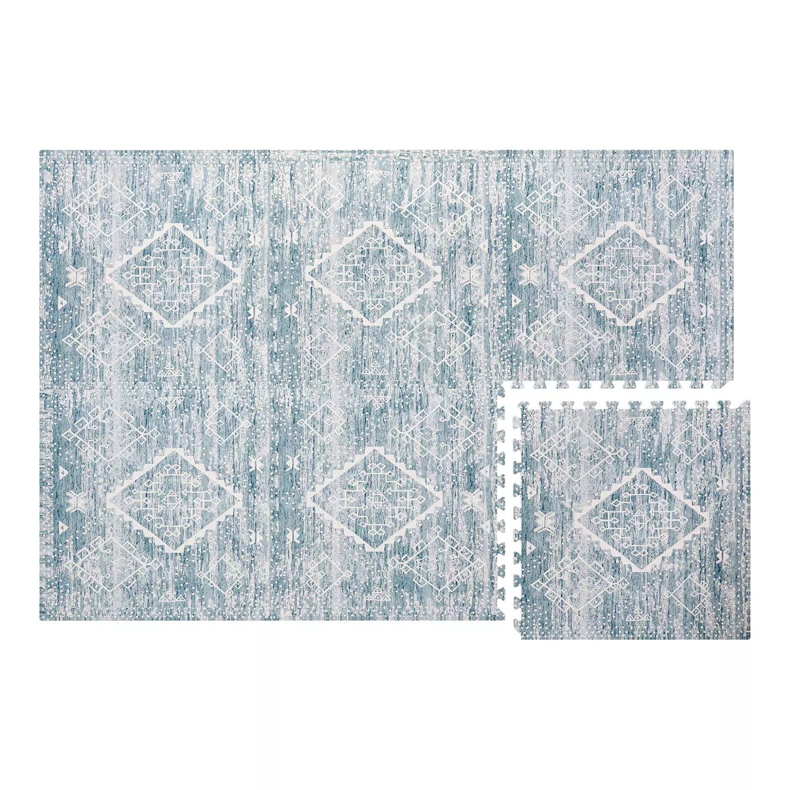Indigo Blue Minimal Boho Pattern play mat shown in the 4x6 size