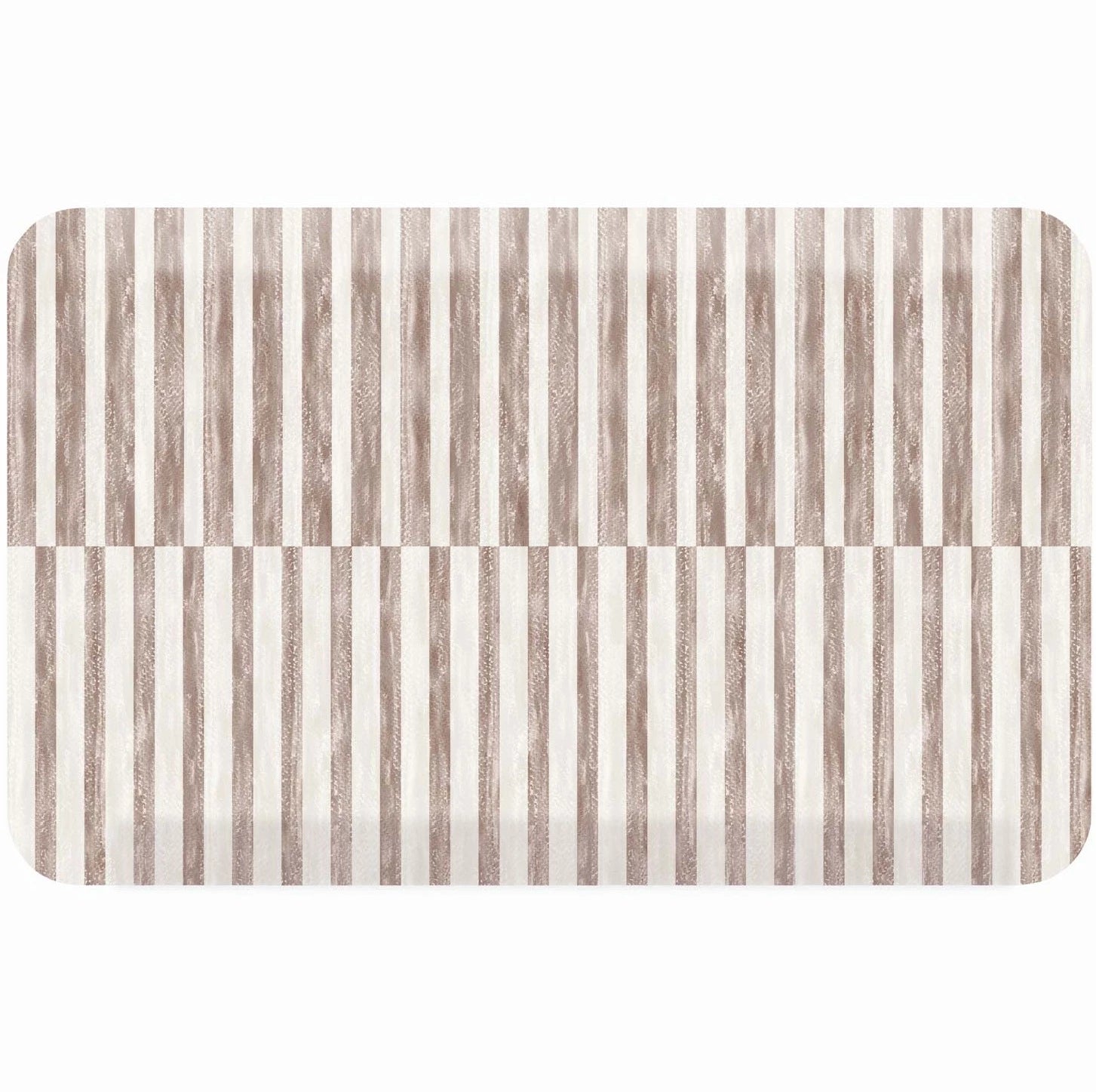 Reese chai beige and white inverted stripe standing mat shown in size 22x36