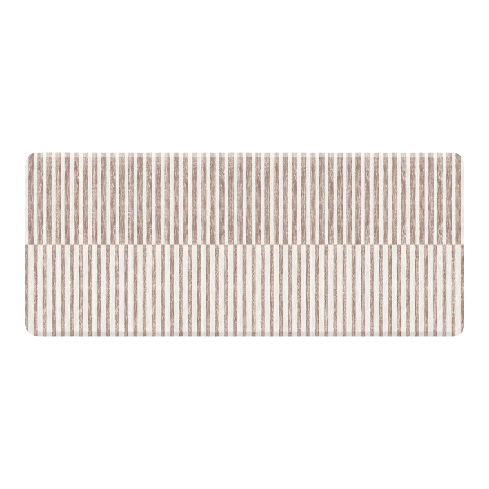 Reese chai beige and white inverted stripe standing mat shown in size 30x72