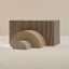 Rye Arch Set: a large brown and cream striped arch block, a tan floral arch and a small brown striped half-round, nested together on a beige background.