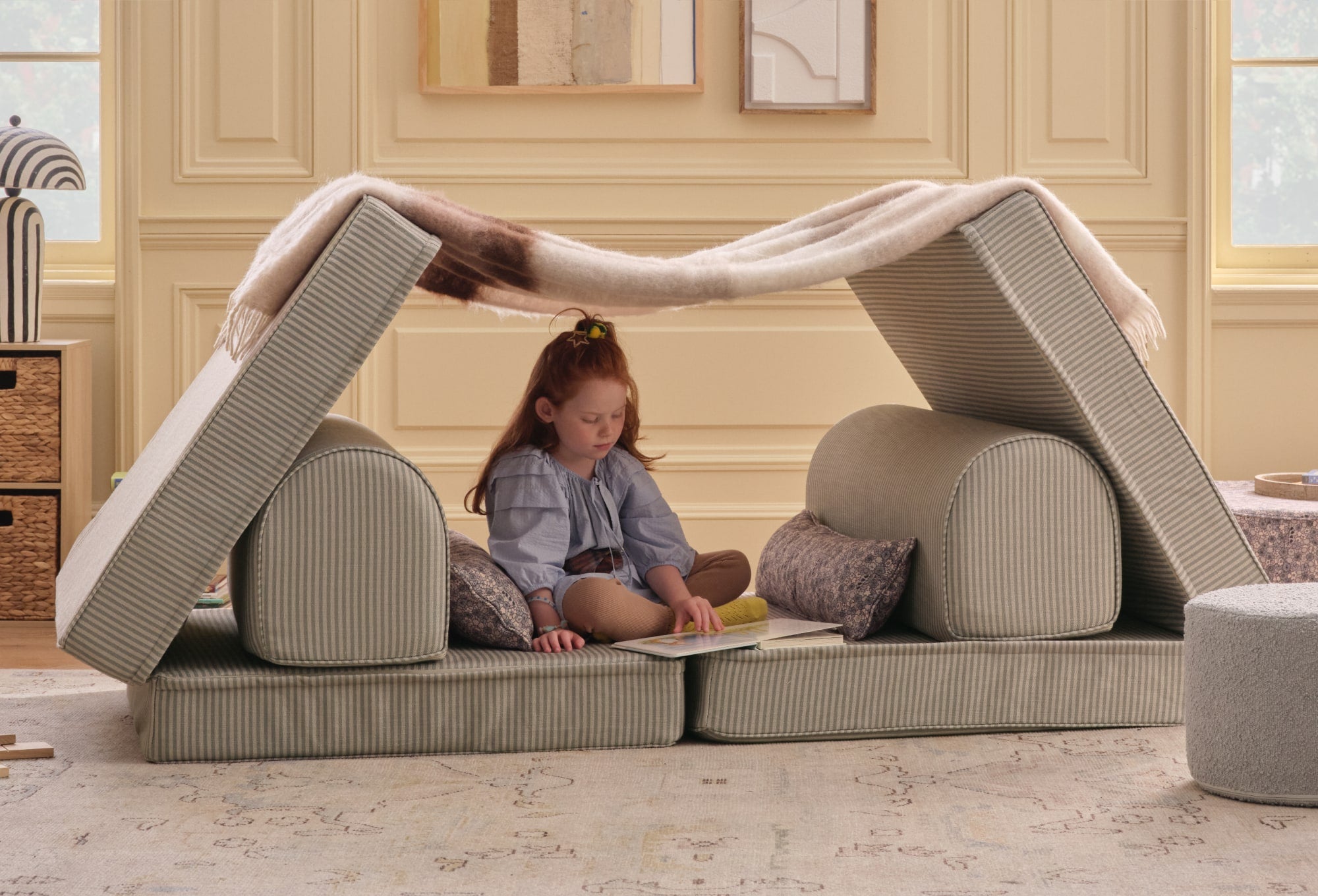 Ivory & Sky Blue Floral Modular Couch | Kit | House of Noa