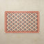 Delilah Carnation 4x6 tumbling mat with a deep red tulip pattern and scalloped red border on a cream base