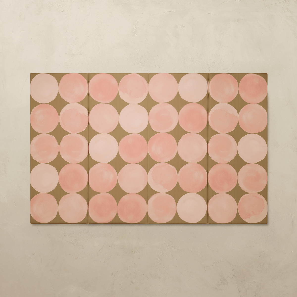 Ori Raspberry 4x6 tumbling mat with watercolor pink dots on a caramel base
