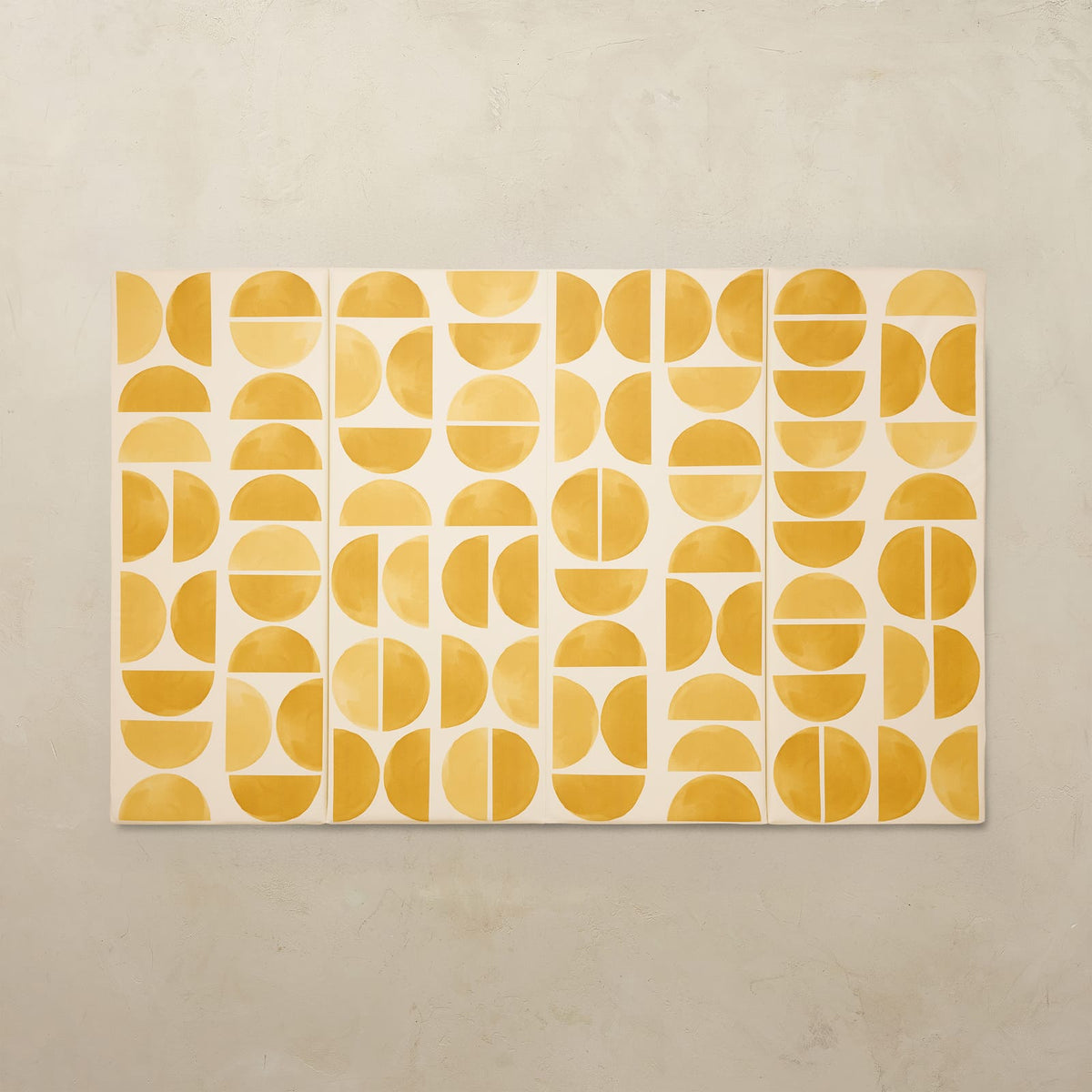 Selene Honey 4x6 tumbling mat with watercolor golden yellow half-circles on a white base