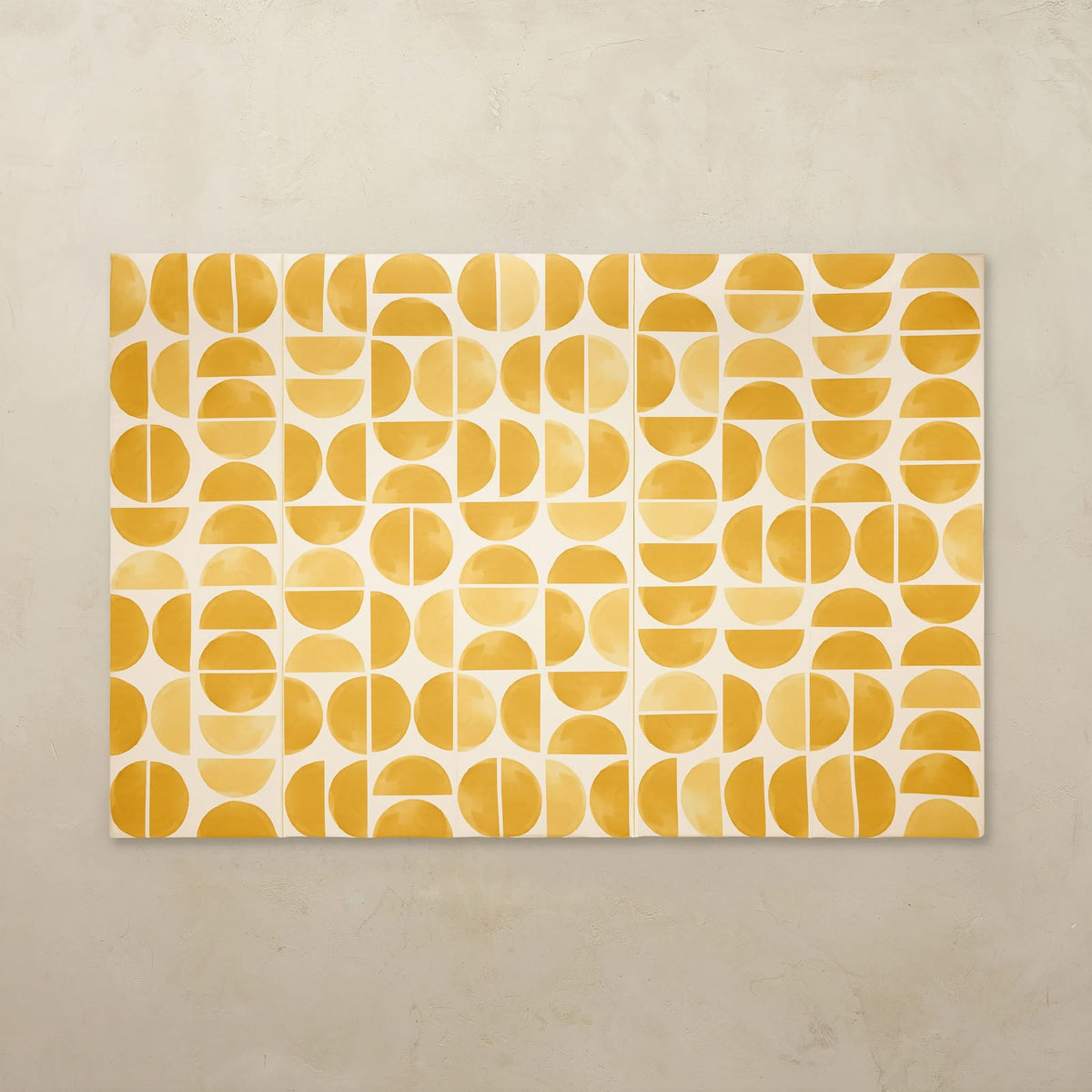 Selene Honey 5x7.5 tumbling mat with watercolor golden yellow half-circles on a white base