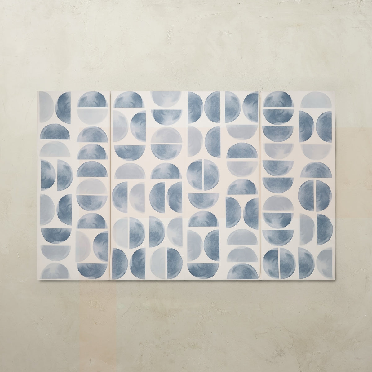 Selene Riviera 4x6 tumbling mat with watercolor dusty blue half-circles on a white base