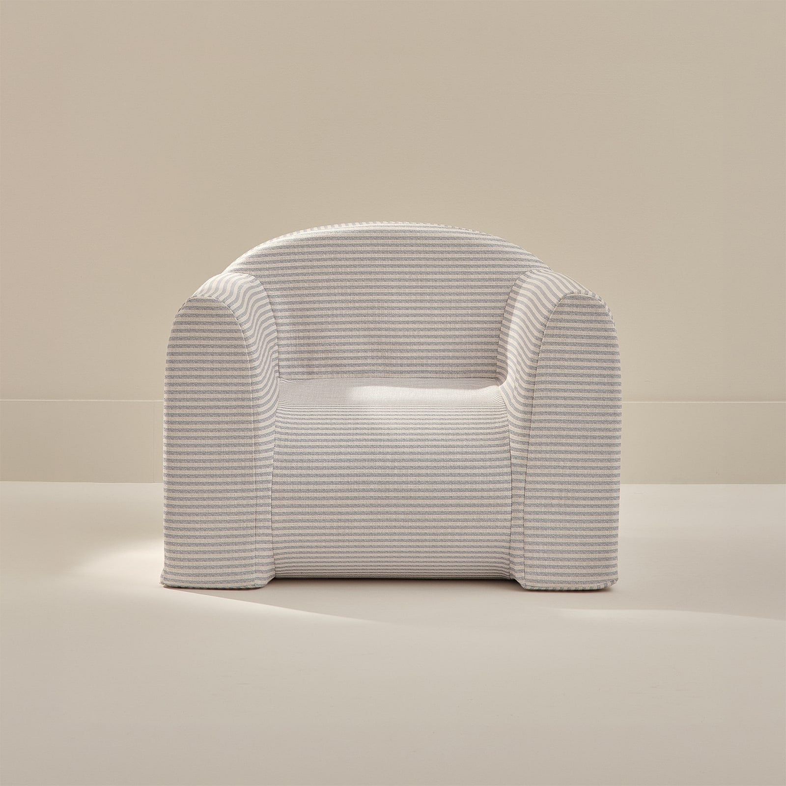 Kids play chair with blue striped pattern on a neutral background