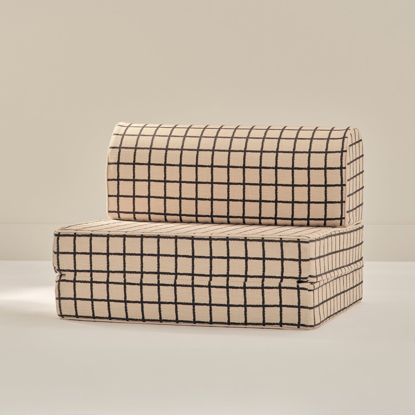 Grid patterned foam couch seat from House of Noa in wheat and sable