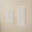 Two rectangular kitchen mats with striped pattern on a beige background