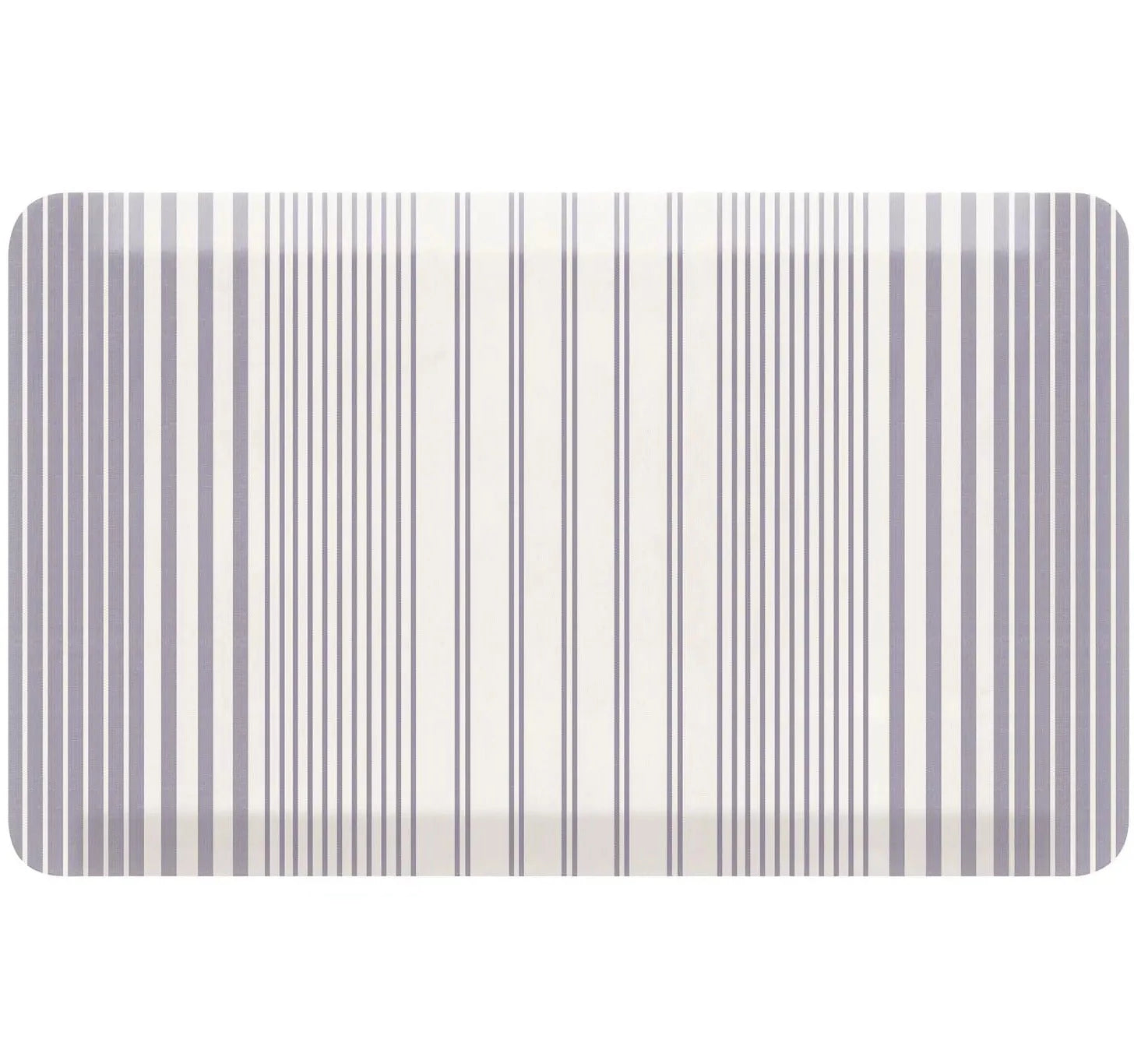 Blue and white minimal stripe kitchen mat shown in size 22x36