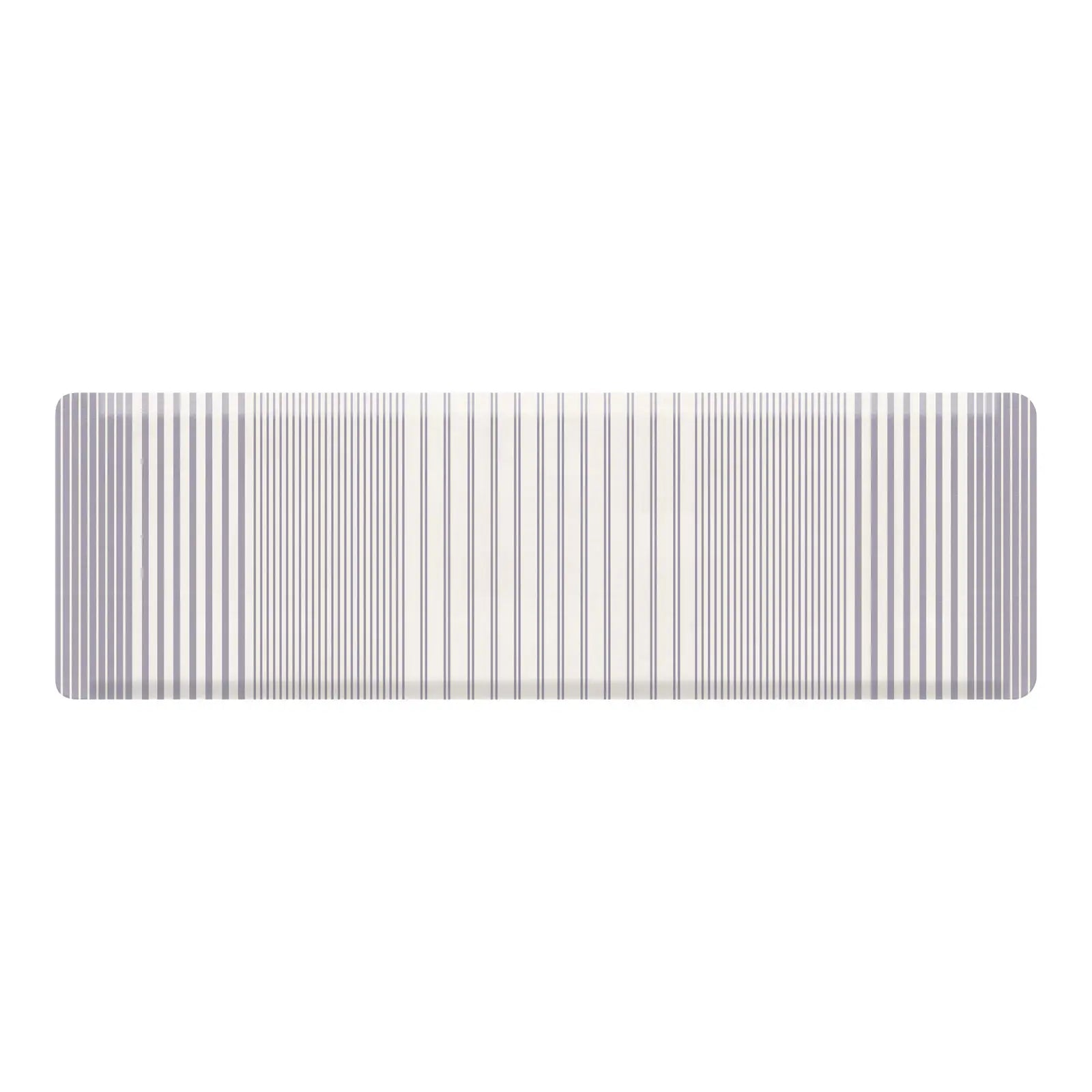 Blue and white minimal stripe kitchen mat shown in size 22x72