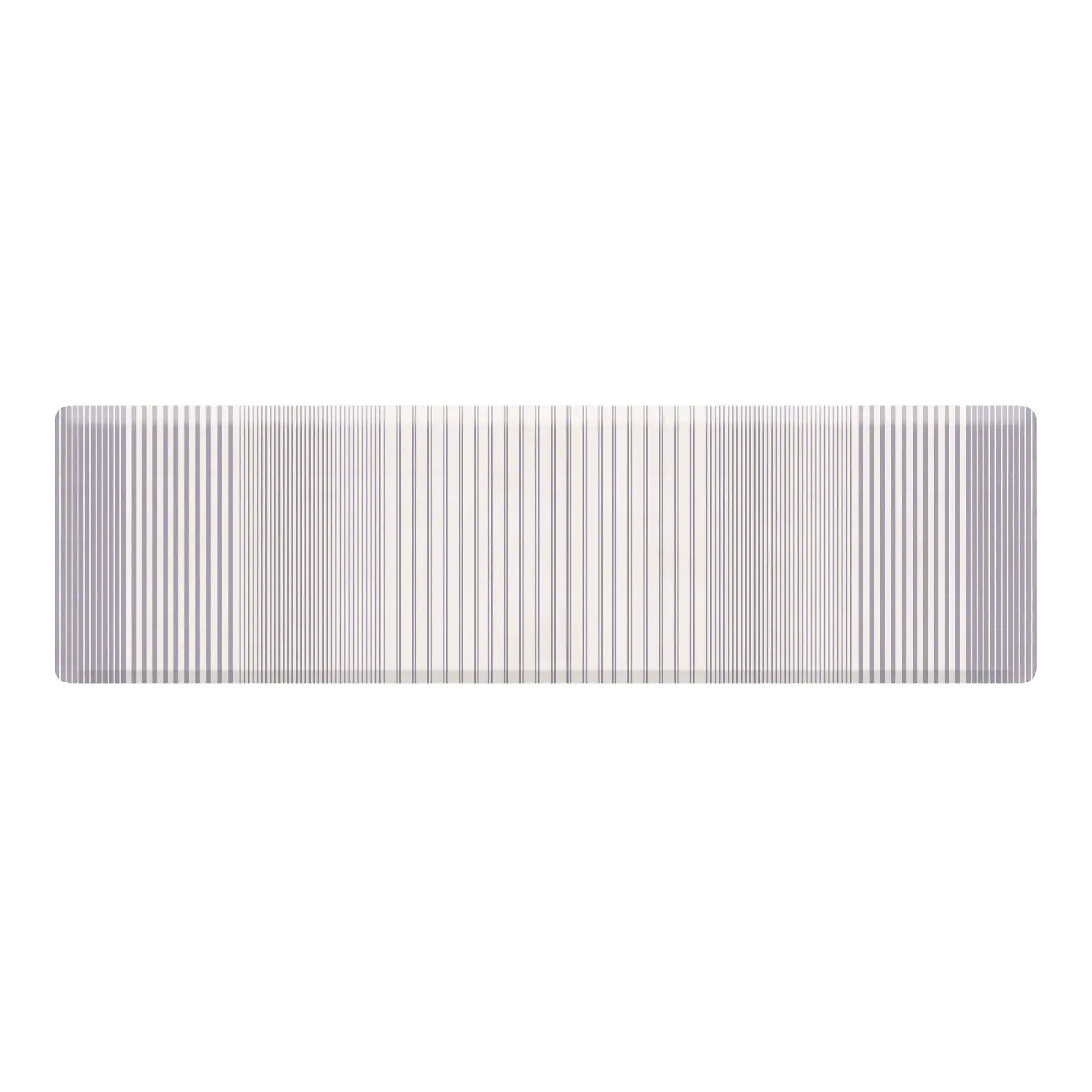 Blue and white minimal stripe kitchen mat shown in size 30x108