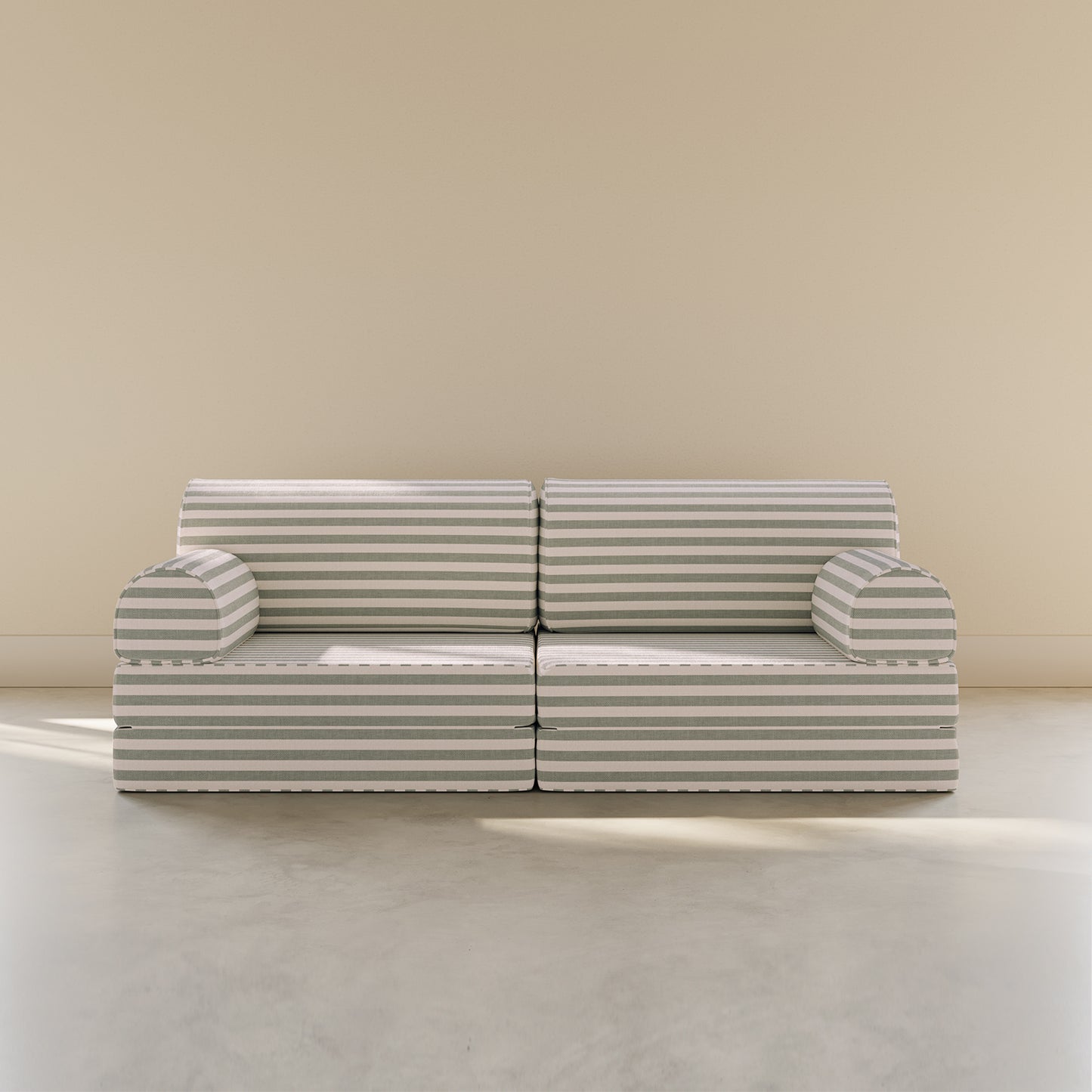 Striped sofa on a beige background