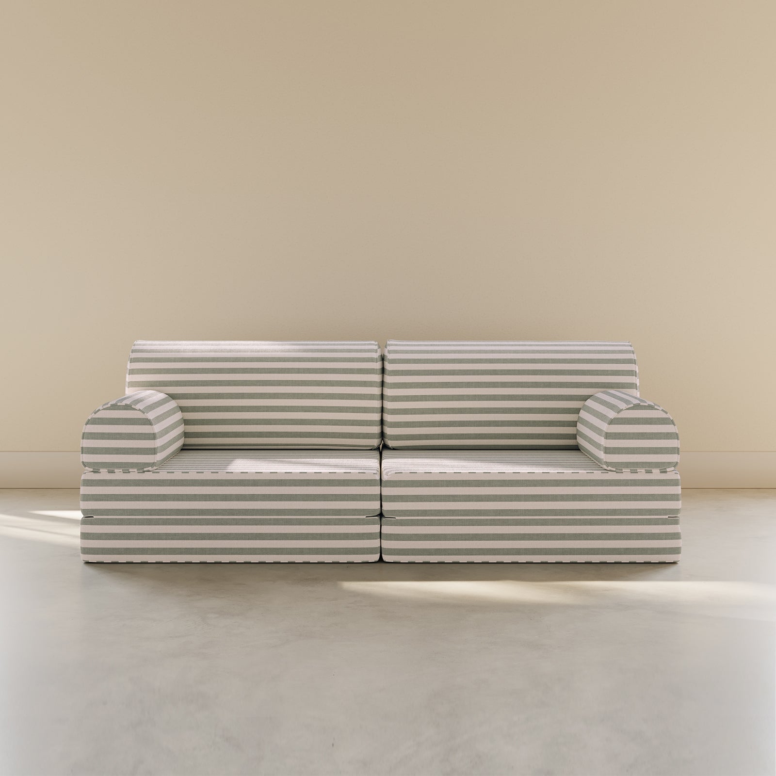 Striped sofa on a beige background