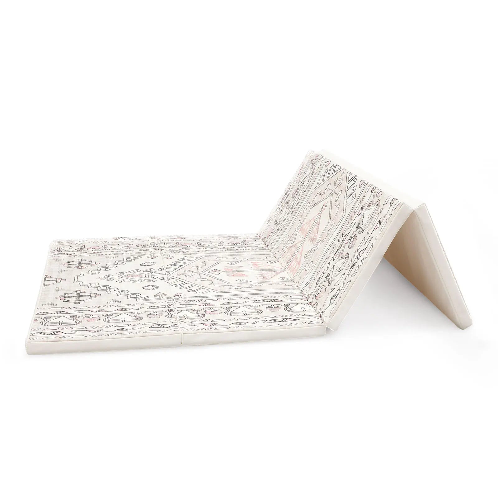 Aryla Shifting Sands cream and pink boho tumbling mat shown with 2 panels folded pointing up