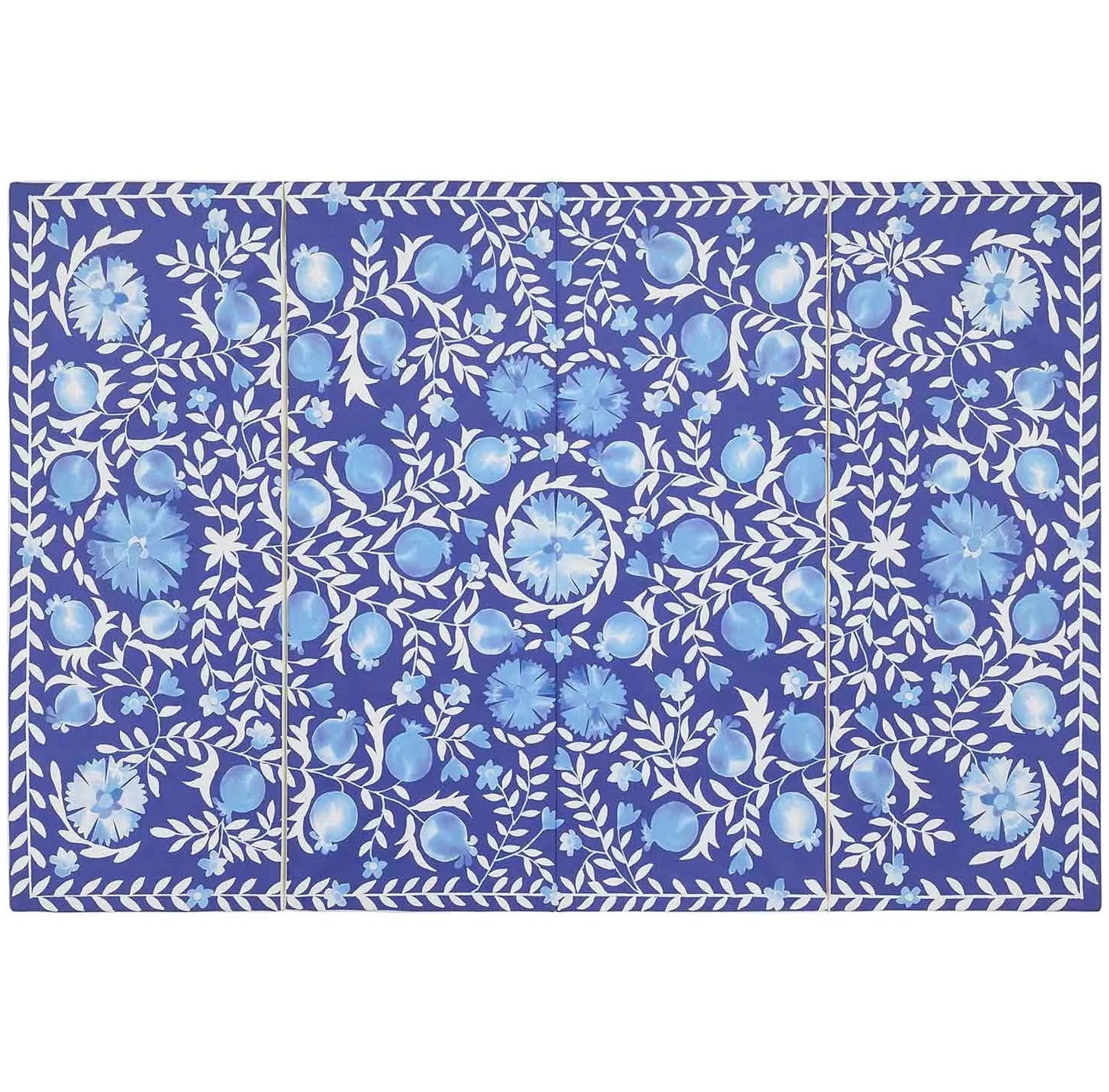 Deep sea blue and white floral tumbling mat