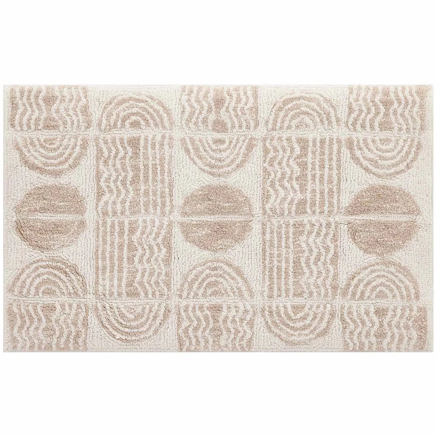 Ada Pebble neutral and white geometric print bath mat in size 21x34
