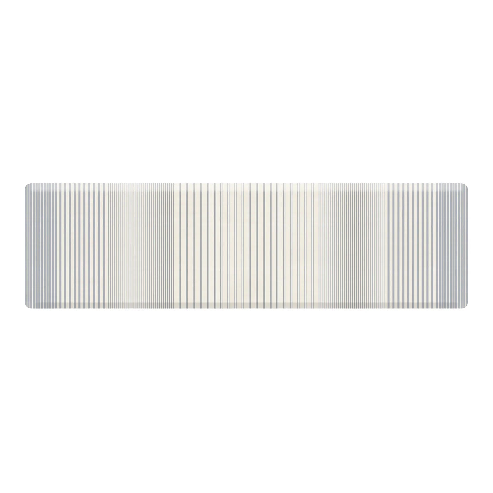 Blue and white minimal stripe kitchen mat shown in size 22x72