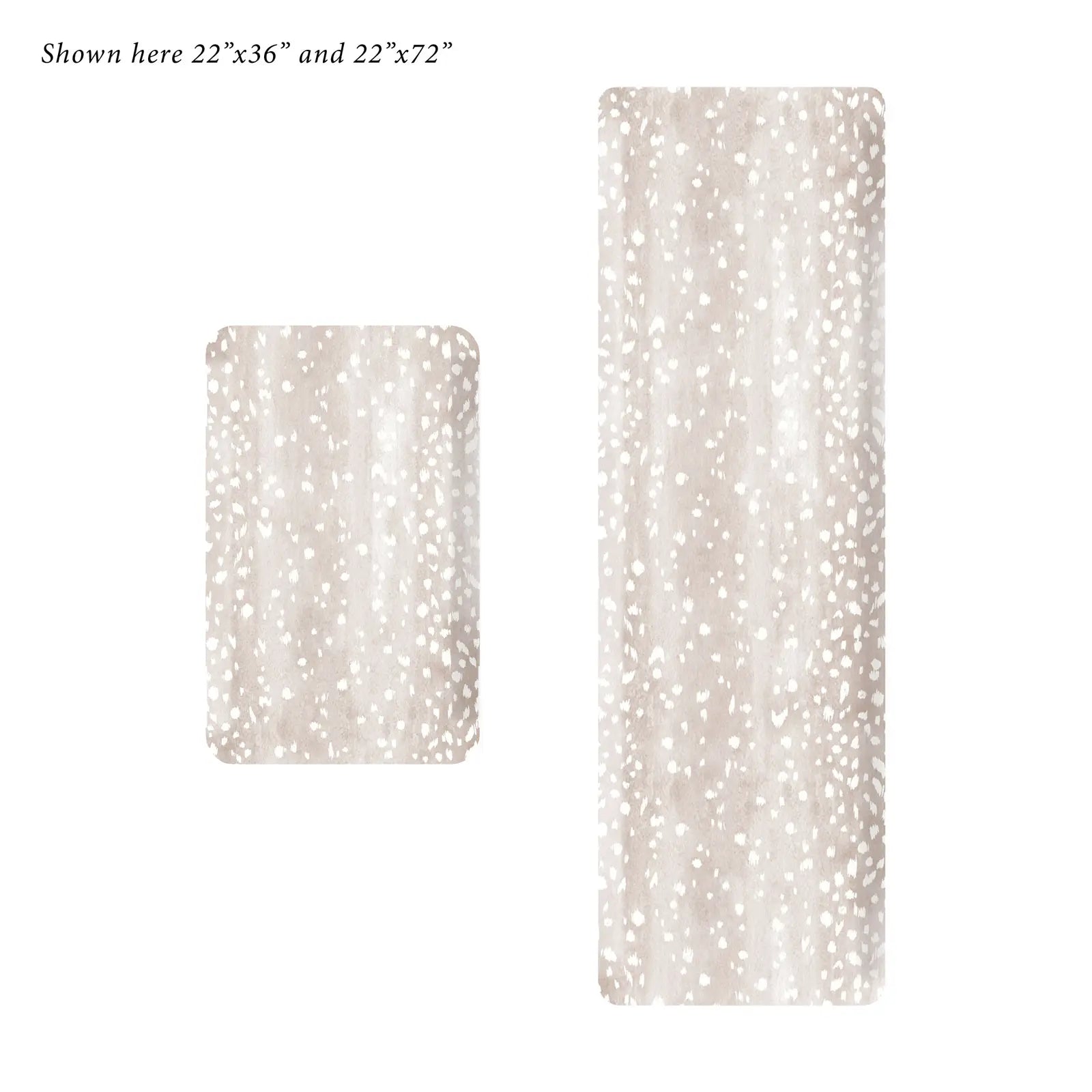 Fawn brown neutral animal print standing mat bundle shown in sizes 22x36 and 22x72