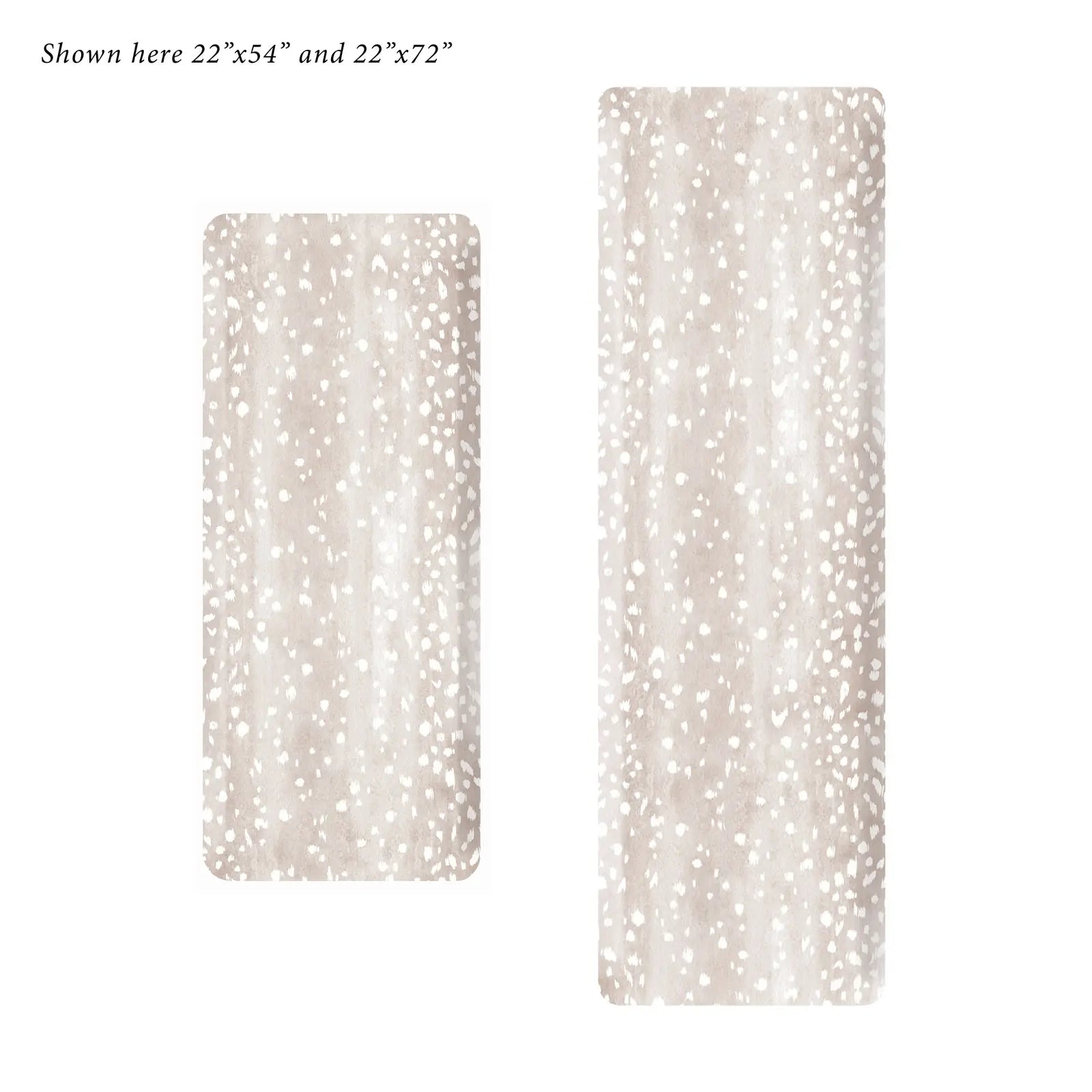 Fawn brown neutral animal print standing mat bundle shown in sizes 22x54 and 22x72