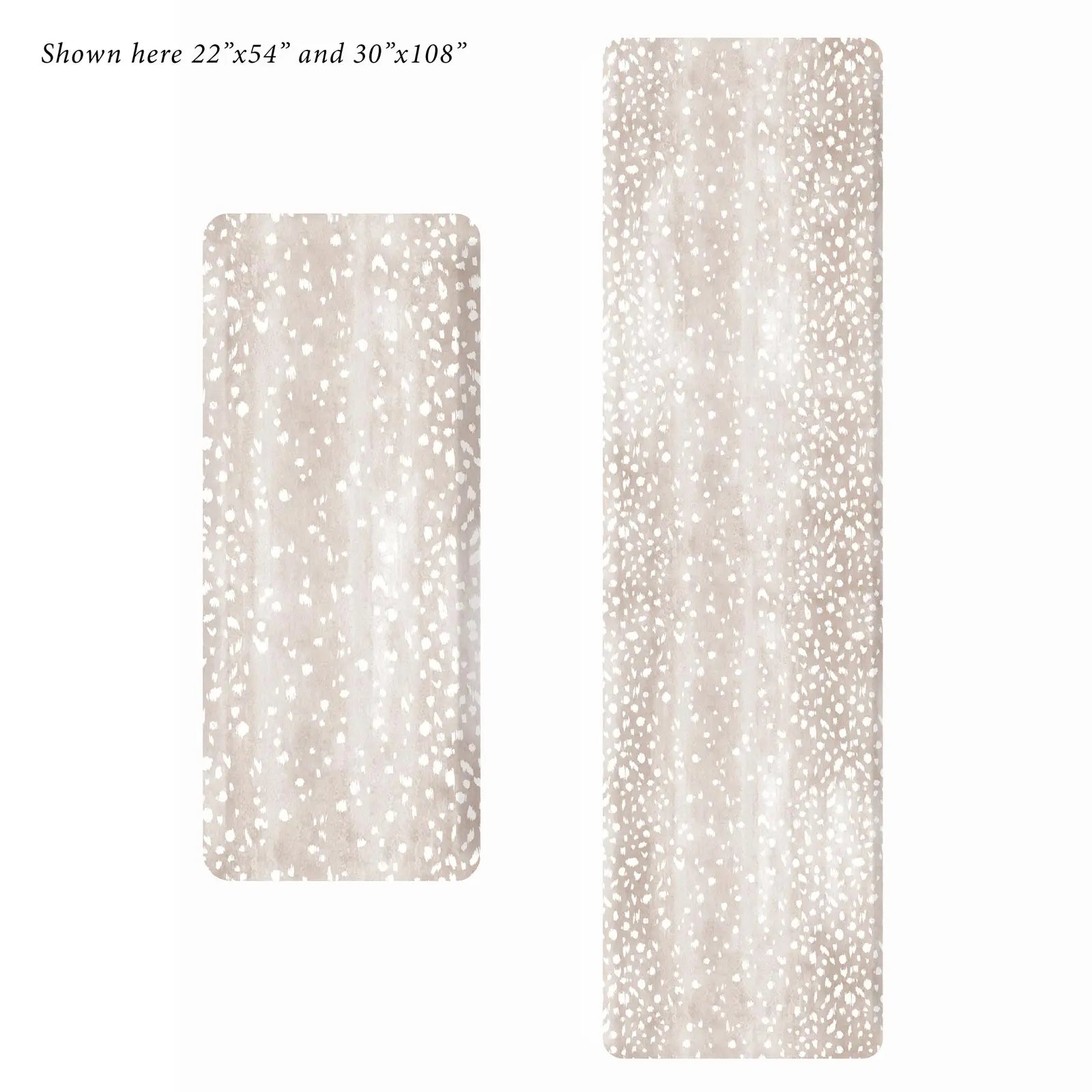 Fawn brown neutral animal print standing mat bundle shown in sizes 22x54 and 30x108