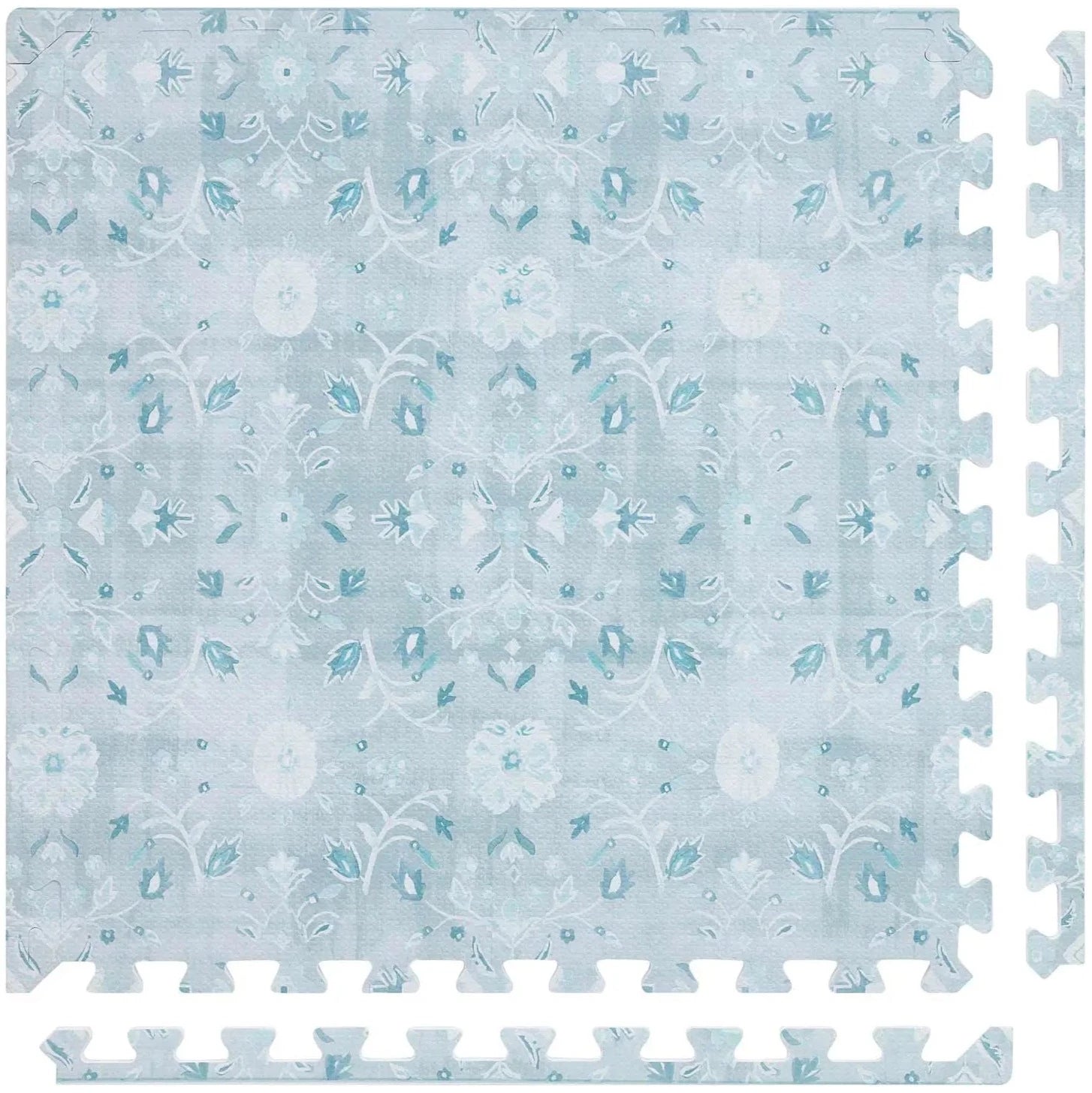 Powder blue floral pattern play mat tile