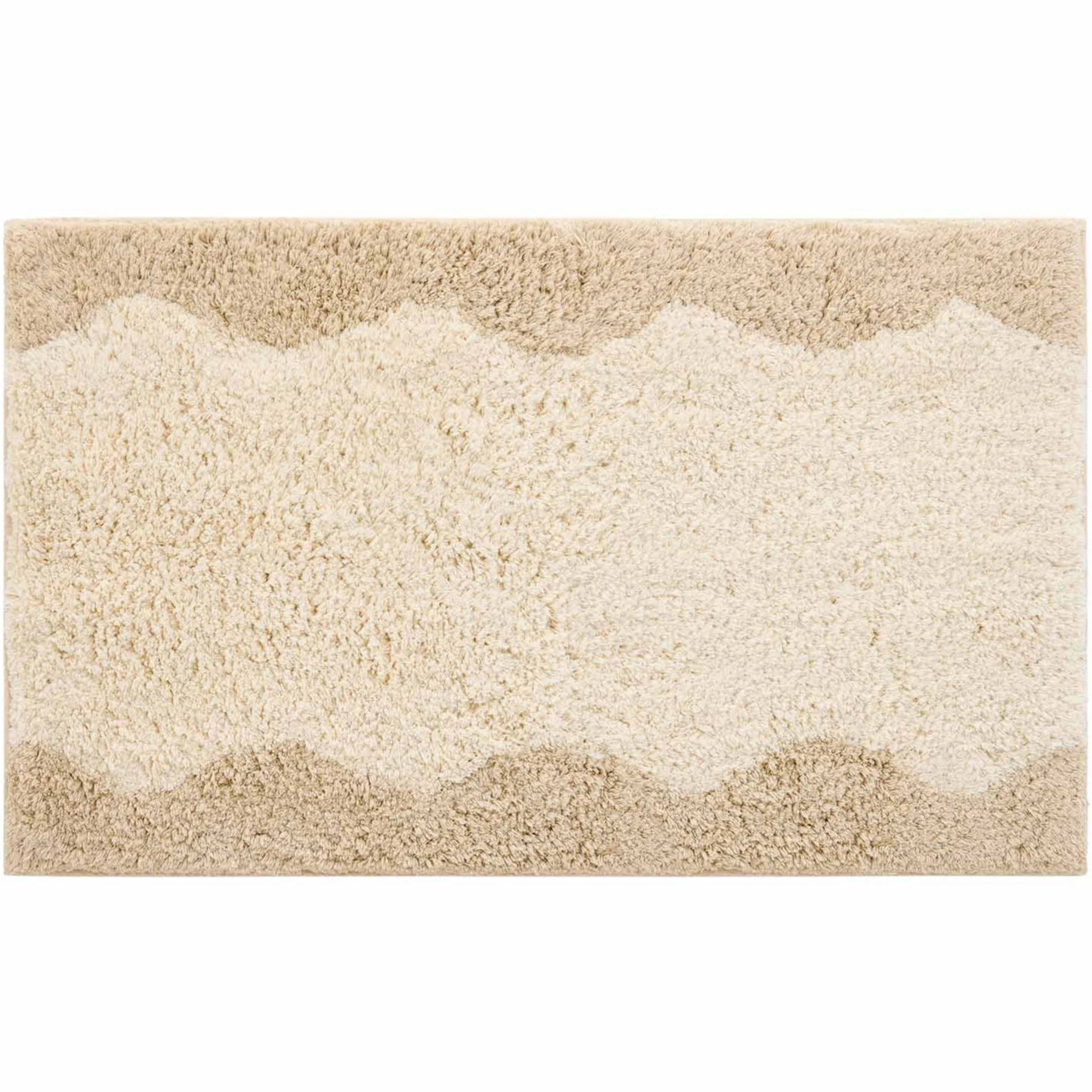 Harper au lait beige scallop print bath mat shown in size 21x34