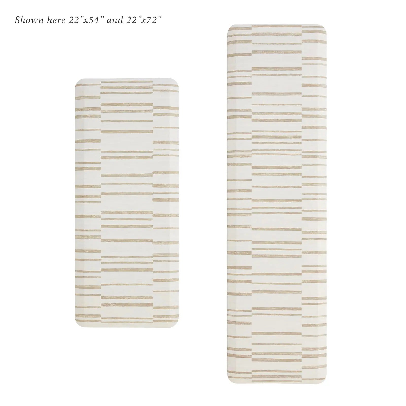 Beige inverted stripe kitchen mat shown in size 22x54 and 22x72