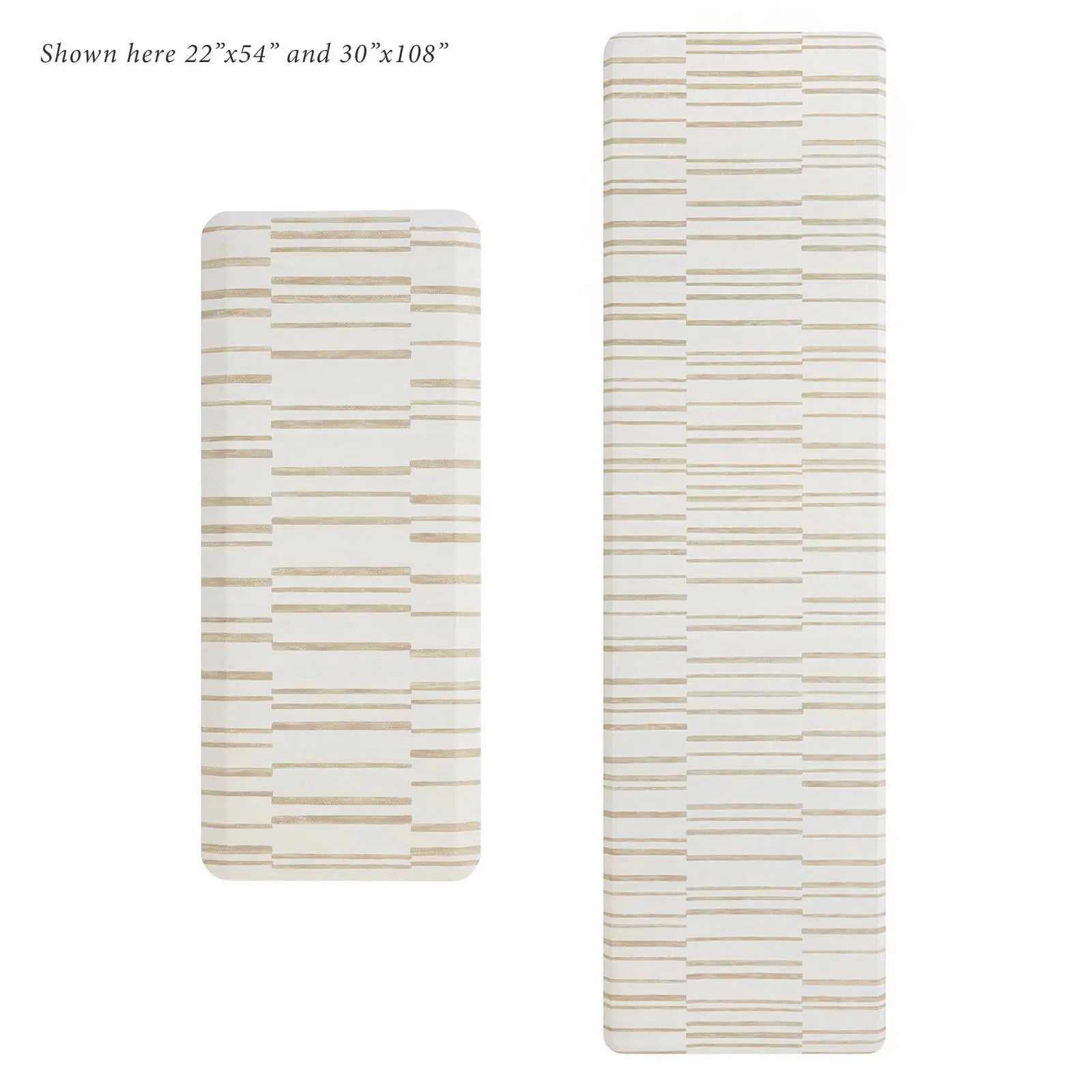 Beige inverted stripe kitchen mat shown in size 22x54 and 30x108