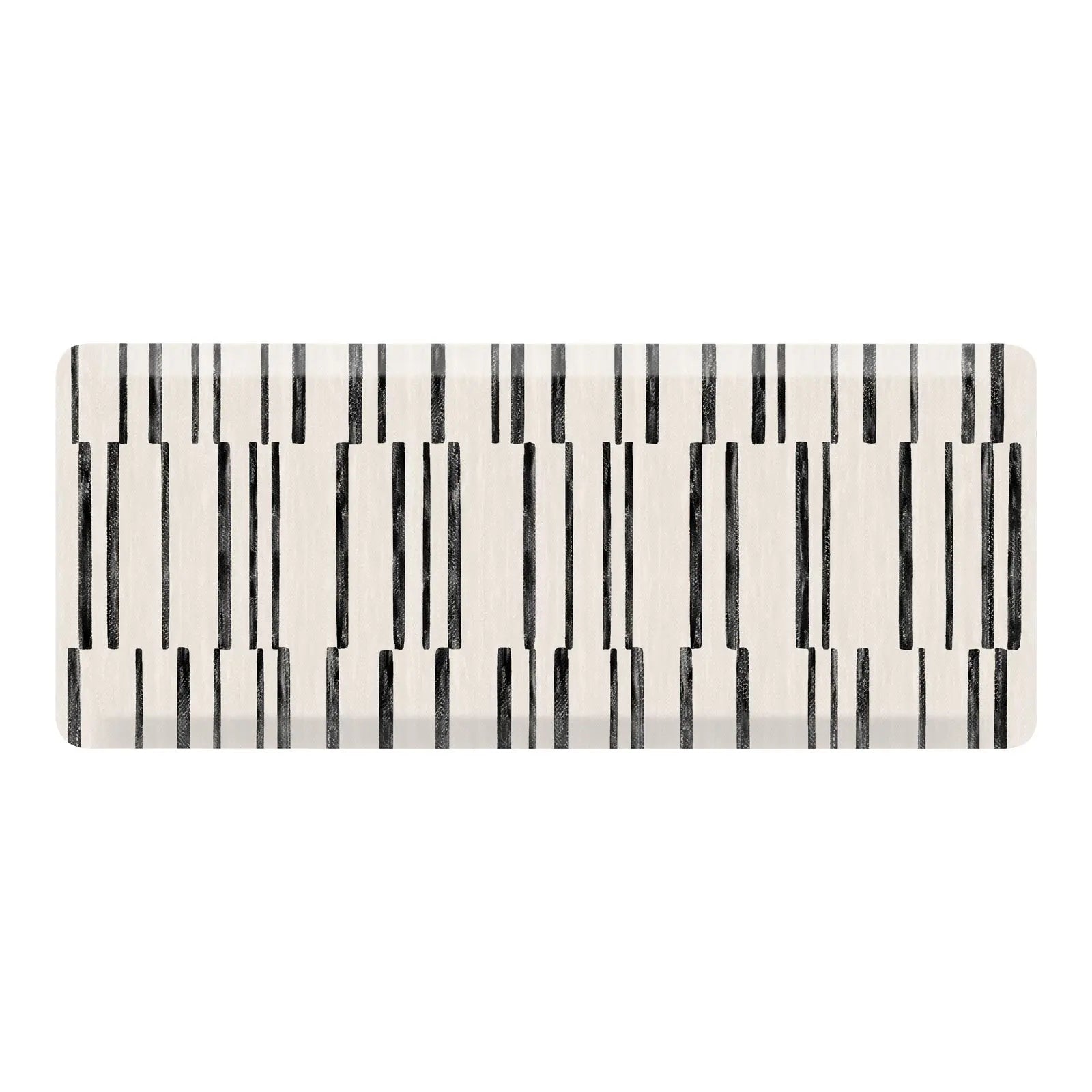 Overhead shot of black and white minimal stripe anti-fatigue in size 22x54