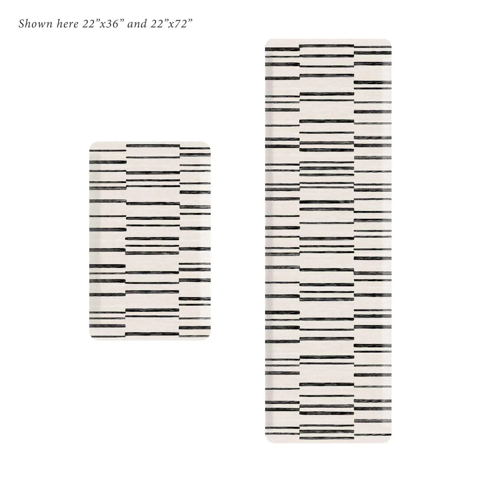 Black and White Minimal Inverted Stripe Print Standing Mat shown in size 22x36 and 22x72