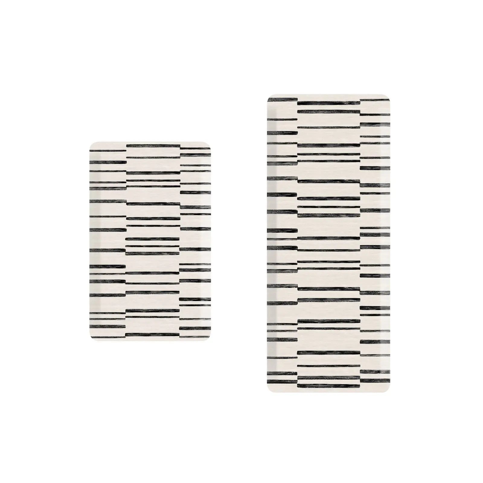 Black and White Minimal Inverted Stripe Print Standing Mat shown in size 22x36 and 22x54