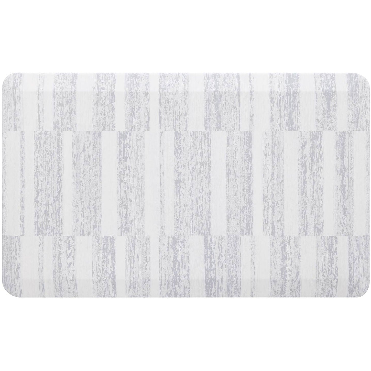 Overhead image of sutton stripe heather gray and white inverted stripe standing mat shown in size 22x36