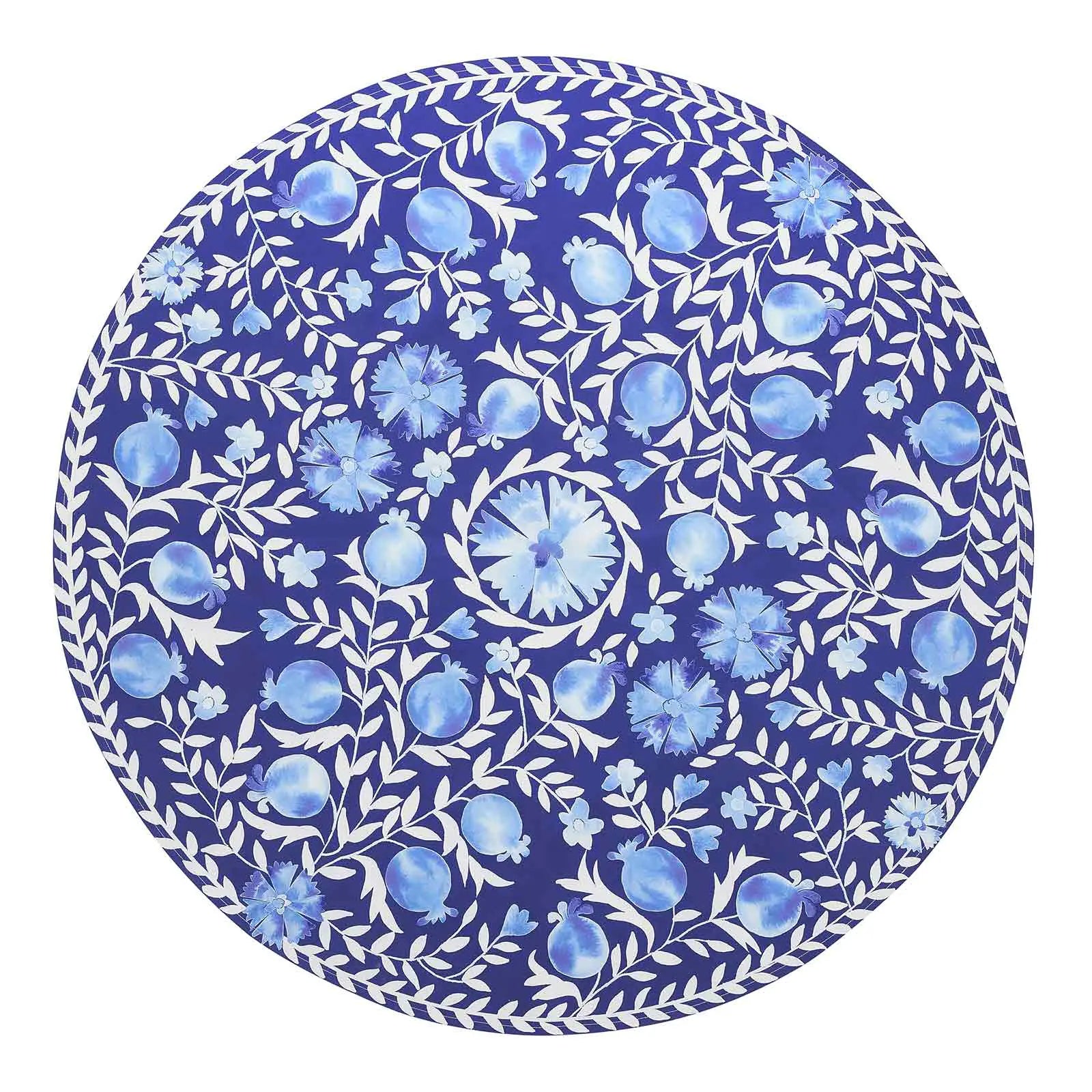 Suzette deep sea blue and white floral vine print highchair mat